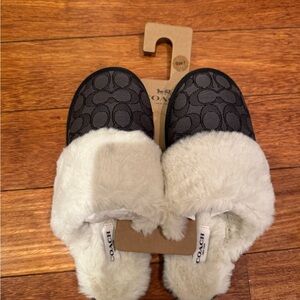 Coach Kids' Black and Cream Cozy Slippers